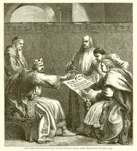 Král Jan odmítl znak Magna Charta, když mu byl poprvé předložen, 1215 od English School