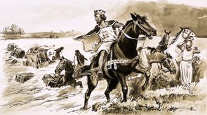Král John byl oloupen přílivem (kvaš na papíře) od English School