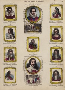 Angličtí králové a královny (barevná rytina) od English School