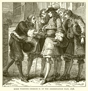 Kirby varuje Karla II před spiknutím atentátu, 1678 od English School