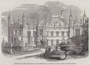 Knebworth, Herts, sídlo sira Edwarda E L Bulwer Lytton, Baronet, Garden Front (rytina) od English School