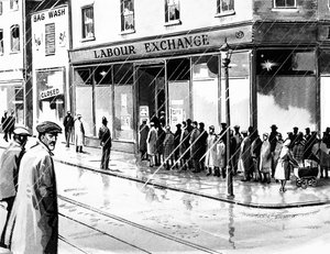Burza práce ve Spojeném království devět měsíců po krachu na Wall Street v roce 1929 od English School