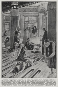 Lamové uctívající před Nejsvětějším v tibetském chrámu (litho) od English School