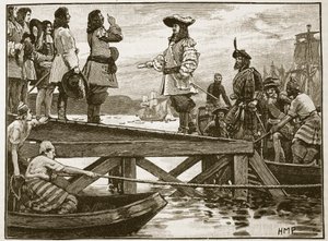 Vylodění maršála Schomberga v Carrickfergusu, ilustrace z Cassells Illustrated History of England (sépiová fotografie) od English School