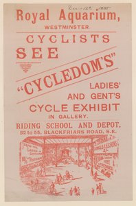 Leták propagující výstavu cyklistických cyklů Cycledoms Ladies and Gents v Royal Aquarium od English School