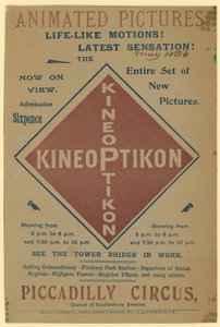 Leták inzerující Kineoptikon, Piccadilly Circus od English School