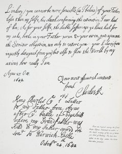 Dopis Karla II Montagueovi, hraběti z Lindsey, 27. října 1642 od English School