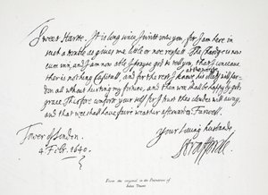 Dopis lorda Strafforda jeho ženě z londýnského Toweru, 4. února 1640. od English School