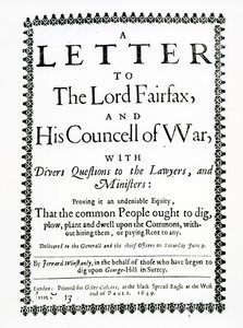 Dopis lordu Fairfaxovi od Gerrarda Winstanleyho (asi 1609-60) jménem Diggers at St. George Hill, Surrey, tištěný 1649 od English School
