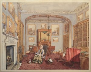 Knihovna - Hudební místnost s Northwickem Bacchusem a Ariadnou po Tizianovi, kolem roku 1830 od English School