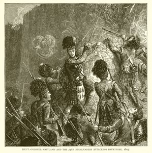 Podplukovník Maitland a 75. Highlanders útočící na Bhurtpore, 1805 od English School