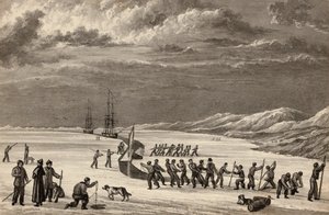 První plavba poručíka Williama Parryho: Posádky H.M.S. Hecla a H.M.S. Griper zasahující do Winter Harbour, kolem roku 1819 od English School