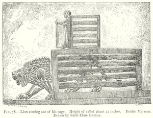 Löwe kommt aus seinem Käfig (Gravur)