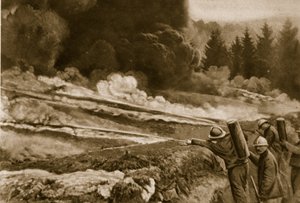 Tekutá palba, poprvé použitá Němci, úspěšně převzatá Spojenci, 1914-19 od English School