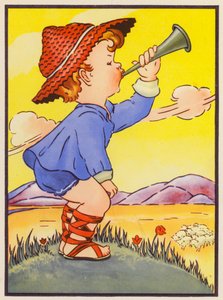 "Little Boy Blue, come blow your horn" (barevná litografie) od English School