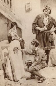 Malý Michael Angelo kreslí portrét (barevně lito) od English School
