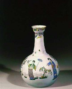 Liverpoolská láhev na vodu se smaltovaným dekorem chinoiserie, cca 1750 (kamenina) od English School