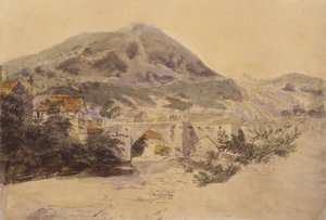 Llangollen Bridge (barevná litografie) od English School