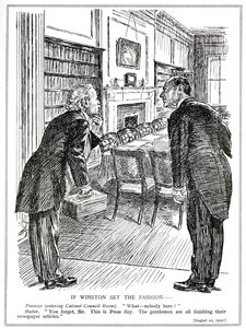 Lloyd George vstupuje do kabinetu bez ministrů, kteří jsou zaneprázdněni psaním článků do novin, srpen 1920 od English School