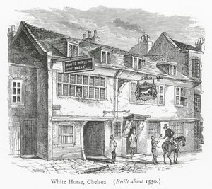 Londýnské kluby: White Horse, Chelsea (rytina) od English School