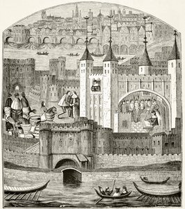 Londýn a Tower of London v 15. století, z „Národních a domácích dějin Anglie“ od Williama Hickmana Smith Aubrey (1858-1916), publikováno v Londýně, kolem roku 1890 od English School