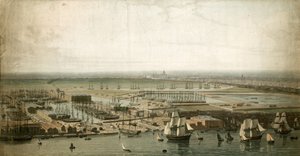 Londýnské doky s katedrálou St Pauls v dálce od English School
