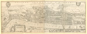 Londýn za vlády královny Alžběty I., faksimile (zmenšená) mapy od Aggase 1560