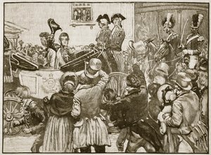 Lord Anglesy opouští Irsko, Kingstown, 1828, ilustrace z Cassells Illustrated History of England (sépiová fotografie) od English School
