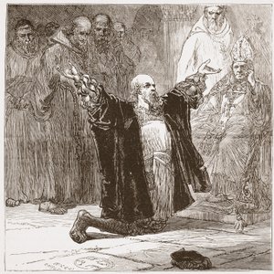 Lord Cobham před biskupy, ilustrace z Historie protestantismu od Jamese Aitkena Wylie (1808-1890), hospoda. 1878 od English School