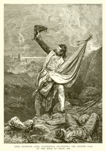 Lord Cochrane (Earl Dundonald) získává španělskou vlajku při obléhání Rosas, 1808 od English School