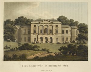 Lorda Sidmoutha v Richmond Parku, z „Fragmenty o teorii a praxi krajinného zahradnictví, včetně některých poznámek o řecké a gotické architektuře, s pomocí Humphry Reptona“ od English School