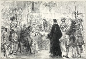 Luther před sněmem ve Wormsu, ilustrace z Historie protestantismu od Jamese Aitkena Wylie (1808-1890), pub. 1878 od English School