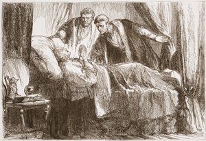 Luther na smrtelné posteli, ilustrace z Historie protestantismu od Jamese Aitkena Wylie (1808-1890), hospoda. 1878 od English School