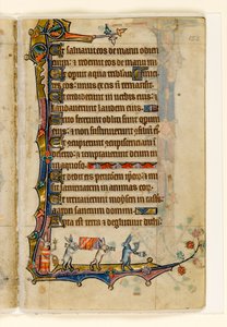 MS 1-2005, fol. 152r: A Rabbit Funeral Procession, marginální výzdoba z Macclesfield Psalter, Use of Sarum, East Anglia, cca 1330 od English School