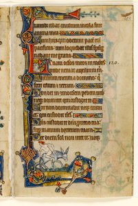 MS 1-2005, fol. 183r: A Man Riding Backwards, okrajová dekorace z Macclesfieldského žaltáře, Use of Sarum, East Anglia, c.1330 od English School