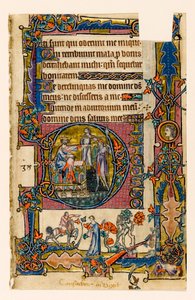MS 1-2005, fol. 58r: Saul posílá Doega zabít kněze Noba, historická iniciála z Macclesfieldova žaltáře, Use of Sarum, East Anglia, kolem 1330 od English School