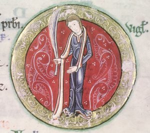 MS Hunter 229 f.4v Virgo, z Hunterian Psalter, c.1170 (pero a inkoust a tempera na pergamenu) (detail) od English School