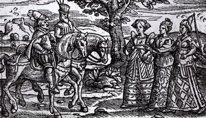 Macbeth, Banquo a tři čarodějnice, Historie Skotska, 1577, od English School