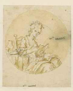 Madame Händel, polovina 19. století (pero, inkoust a mytí na papíře) od English School