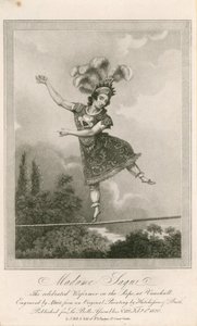 Madame Saqui, oslavovaná umělkyně na laně ve Vauxhall Gardens v Londýně od English School