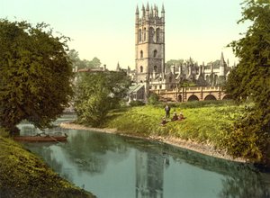 Magdalen Tower, Oxford (ručně kolorovaná fotografie) od English School