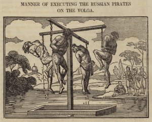 Způsob popravy ruských pirátů na Volze (rytina) od English School