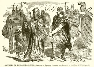 Manners of the Anglo-Danes.- Setkání Edmunda Ironside a Canute, na ostrově Olney, 1016 od English School
