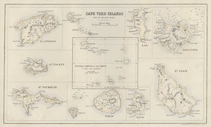 Mapa: Kapverdské ostrovy, z mapy Admirality (barevná litografie) od English School