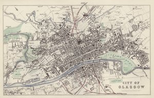 Mapa: Město Glasgow, nakreslené a vyryté GH Swanston, Edinburgh (barevně lito) od English School
