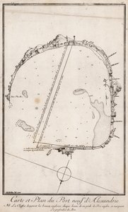 Mapa a plán přístavu Alexandrie, Egypt od English School