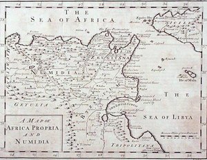 Mapa Afriky Propria a Numidie (moderní Tunisko a Alžírsko) konec 18. století (rytina) od English School