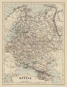 Mapa evropského Ruska (barevná litografie) od English School