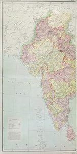 Mapa Indie, vydaná pod vedením plukovníka H.R. Thuilliera, R.E., generálního inspektora Indie, 1877.