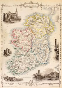 Mapa Irska z „Historie Irska“ od Thomase Wrighta, publikovaná kolem roku 1854 od English School